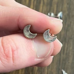 Moonstone Crescent Moon 925 Sterling Silver Stud Earrings